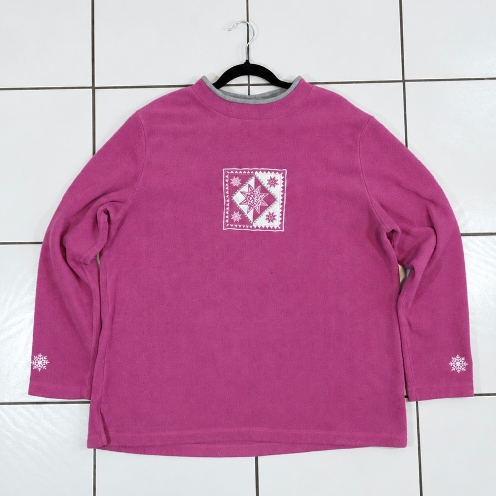 Vintage 1990s Croft & Barrow C&B Sport Pink Snowflake Fleece Pullover L